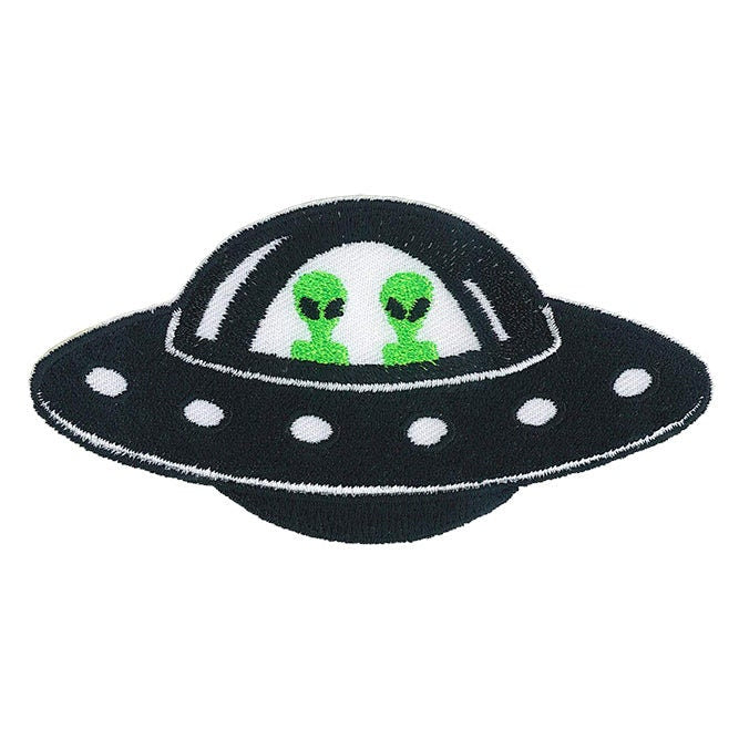 UFO With Aliens Patch - 3.5x2.5 Inch - Outer Space Embroidered Patch Applique Craft Supply