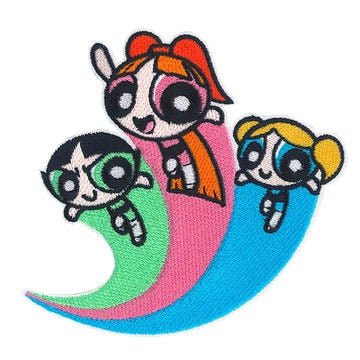 POWERPUFF GIRLS Trio Flying Patch - 4.5x4 Inch - Cartoon Network Animation Anime Series Embroidered Patch Applique Craft Supply