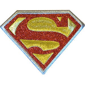 SUPERMAN Logo Silver Glitter Patch - 3.6x2.75 Inch - Shield DC Comics Embroidered Patch Applique Craft Supply
