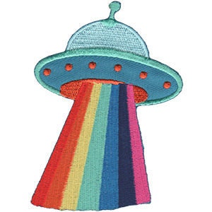 UFO with Rainbow Ray Patch - 2.8x3.8 Inch - Aliens UFO Outer Space Spaceship Embroidered Patch Applique Craft Supply