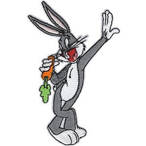 BUGS BUNNY Patch - 3x4.5 Inch - Bugs Bunny Standing with Carrot Looney Tunes Cartoon Classic Embroidered Patch Applique Craft Supply