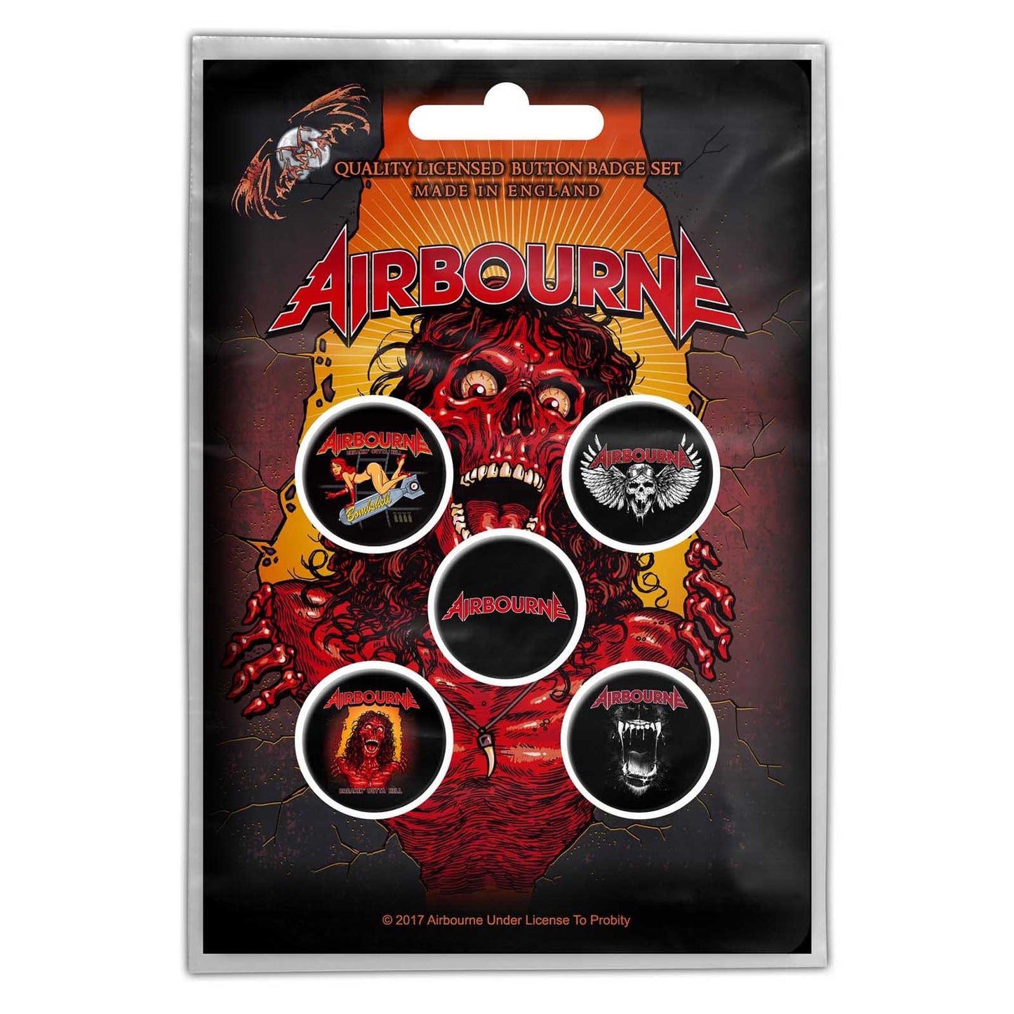 AIRBOURNE Button Badge 5 Piece Set - Each Badge Approx 1 Inch - Airbourne Breakin' Outta Hell - Pinback Badge Button Pack Set