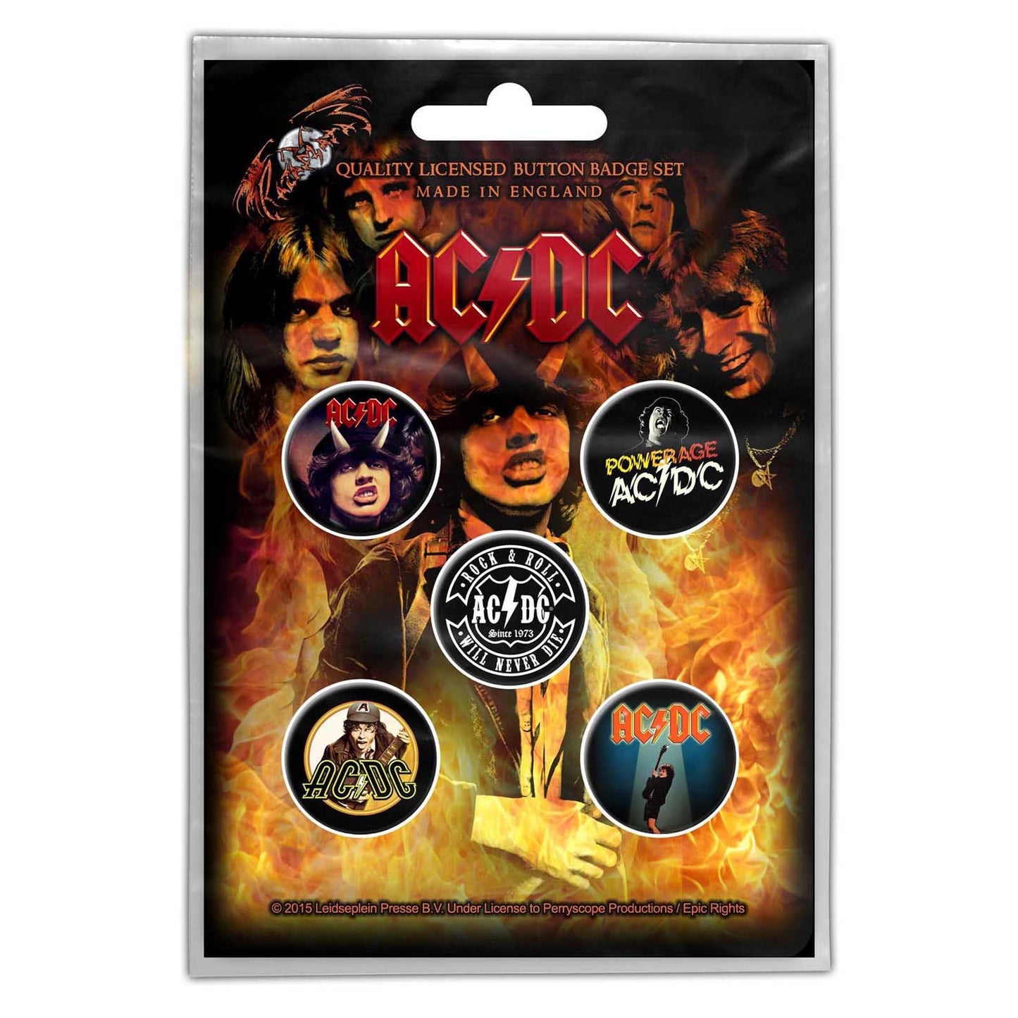 ACDC Button Badge 5 Piece Set - Each Badge Approx 1 Inch - AC/DC Highway To Hell - Pinback Badge Button Pack Set