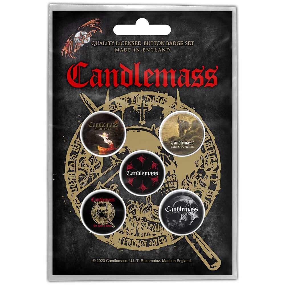 CANDLEMASS Button Badge 5 Piece Set - Each Badge Approx 1 Inch - Candlemass Door To Doom - Pinback Badge Button Pack Set