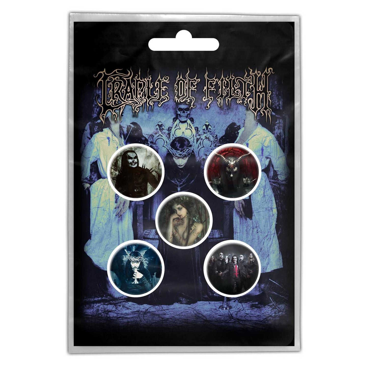 CRADLE OF FILTH Button Badge 5 Piece Set - Each Badge Approx 1 Inch - Cradle Of Filth Cryptoriana - Pinback Badge Button Pack Set