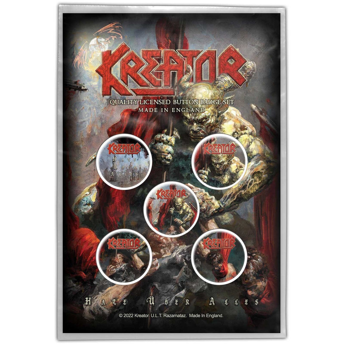 KREATOR Button Badge 5 Piece Set - Each Badge Approx 1 Inch - Kreator Hate Uber Alles - Pinback Badge Button Pack Set