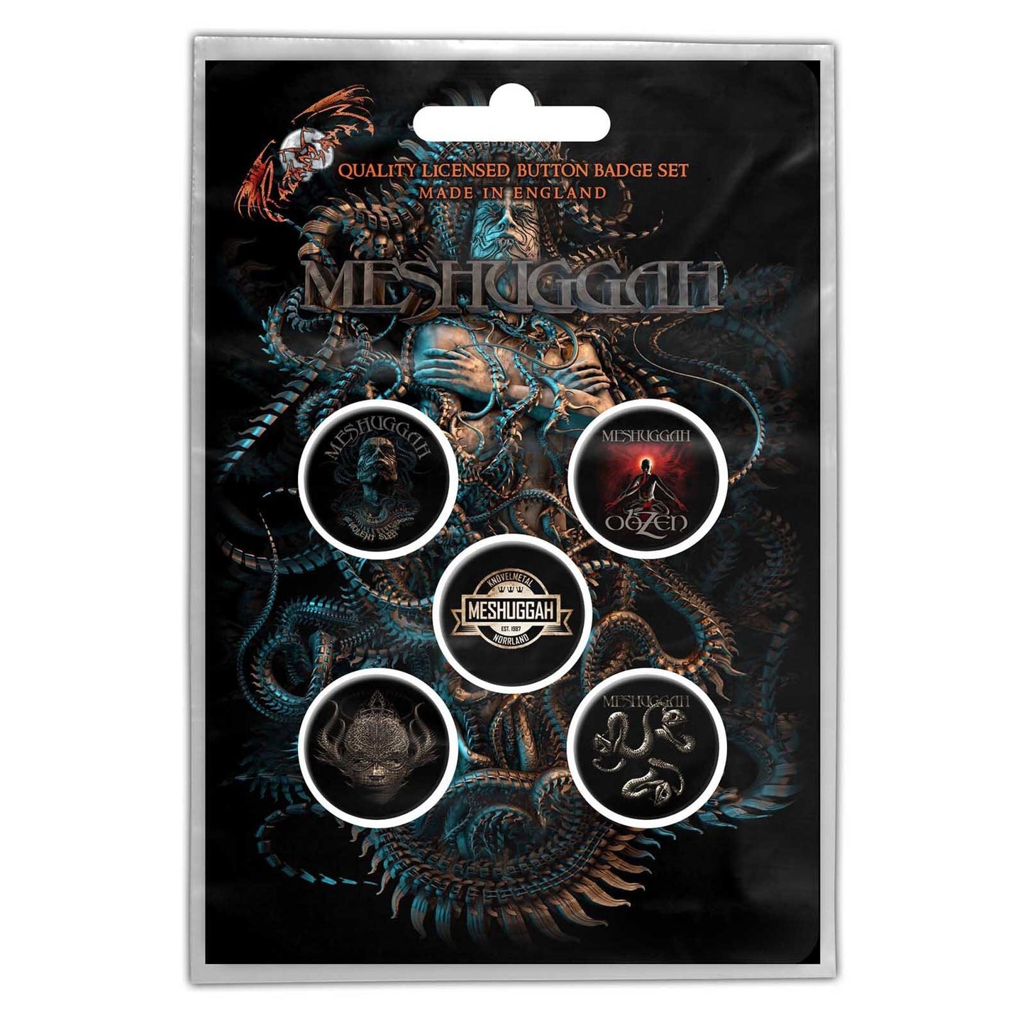 MESHUGGAH Button Badge 5 Piece Set - Each Badge Approx 1 Inch - Meshuggah Violent Sleep of Reason - Pinback Badge Button Pack Set