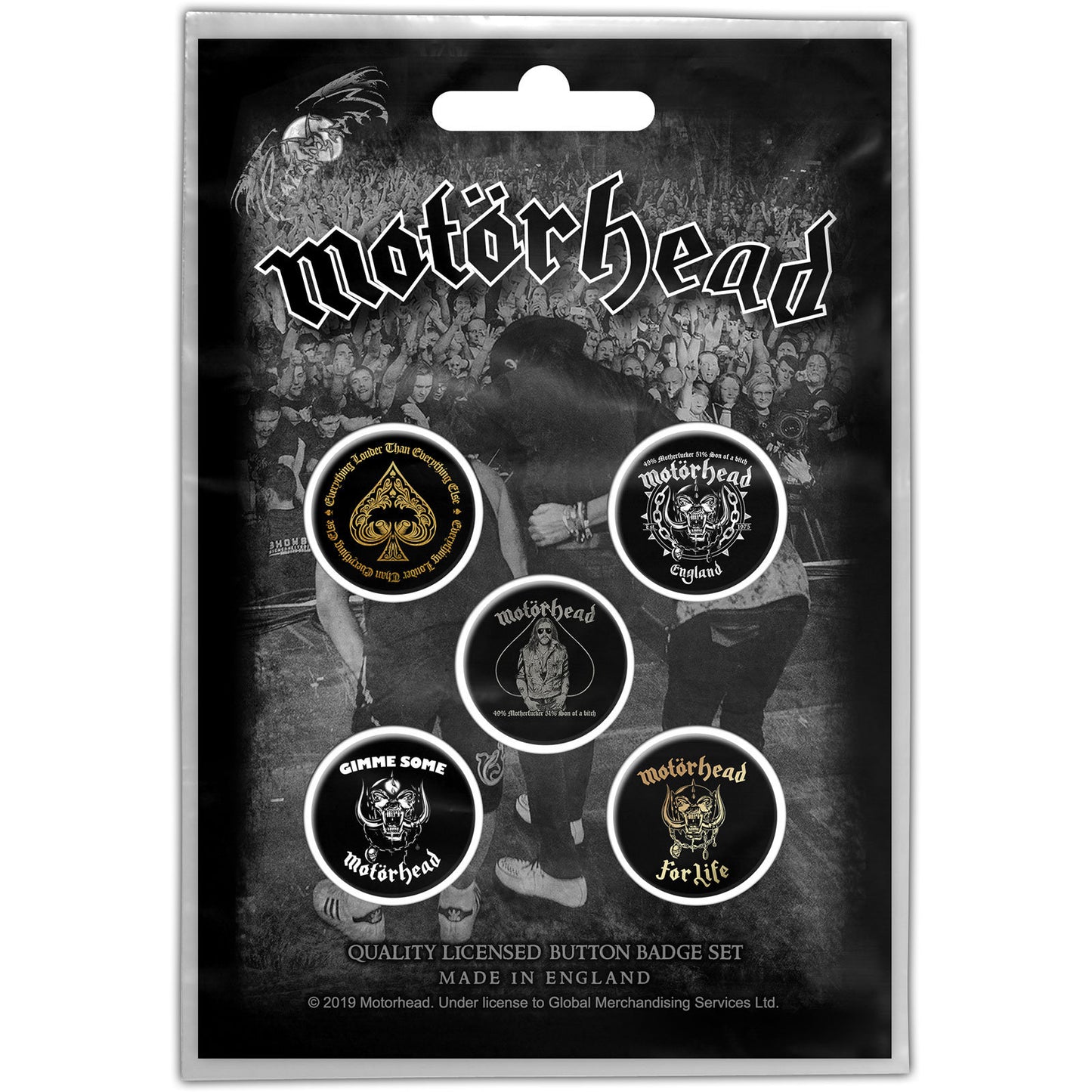 MOTORHEAD Button Badge 5 Piece Set - Each Badge Approx 1 Inch - Motorhead Clean Your Clock - Pinback Badge Button Pack Set