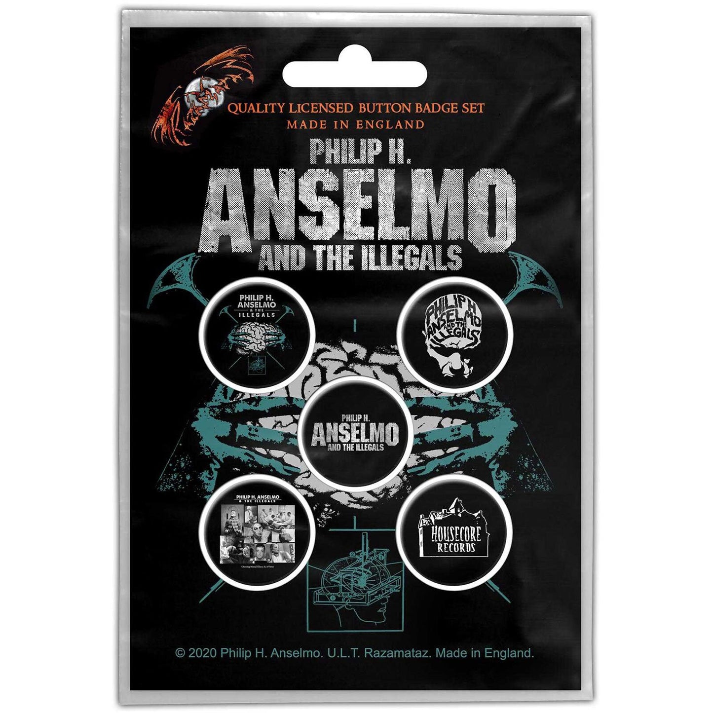 PHILIP H ANSELMO Button Badge 5 Piece Set - Each Badge Approx 1 Inch - Philip H. Anselmo The Illegals Brain - Pinback Badge Button Pack Set