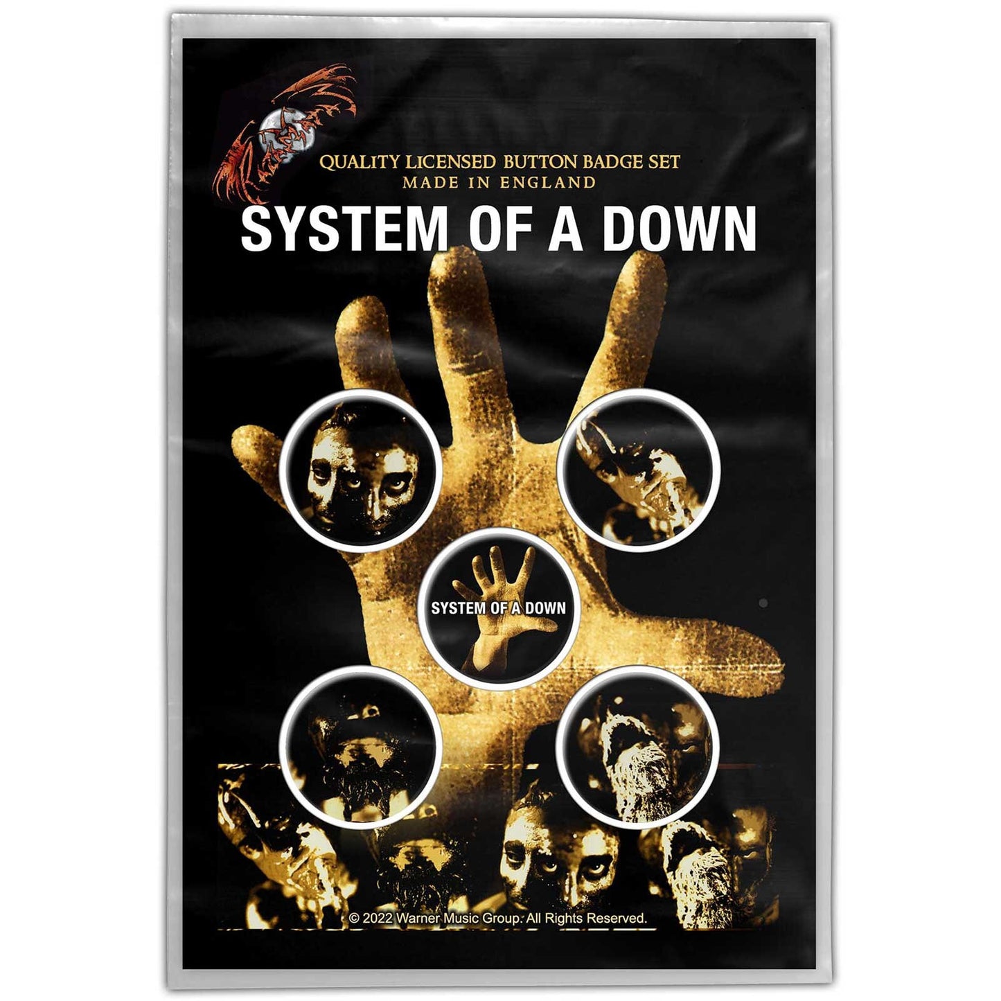 System Of A Down Button Badge 5 Piece Set - Each Badge Approx 1 Inch - SOAD Hand - Pinback Badge Button Pack Set - Craft Supply