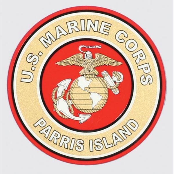 U.S. Marine Corps Parris Island Vinyl Decal Sticker - 3.75 Inch - United States Marines Round Clear Decal Car Truck Window Vehicle Military