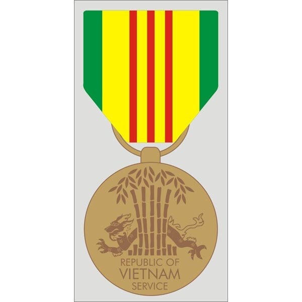 Republic of Vietnam Service Medal Vinyl Decal Sticker - 2.74x5.5 Inch - United States Military Award Clear Decal Car Truck Window Vehicle