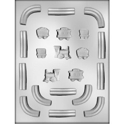 TRAIN & TRACK Chocolate Candy Mold -- Birthday Railway Railroad Locomotive Conductor Railfan