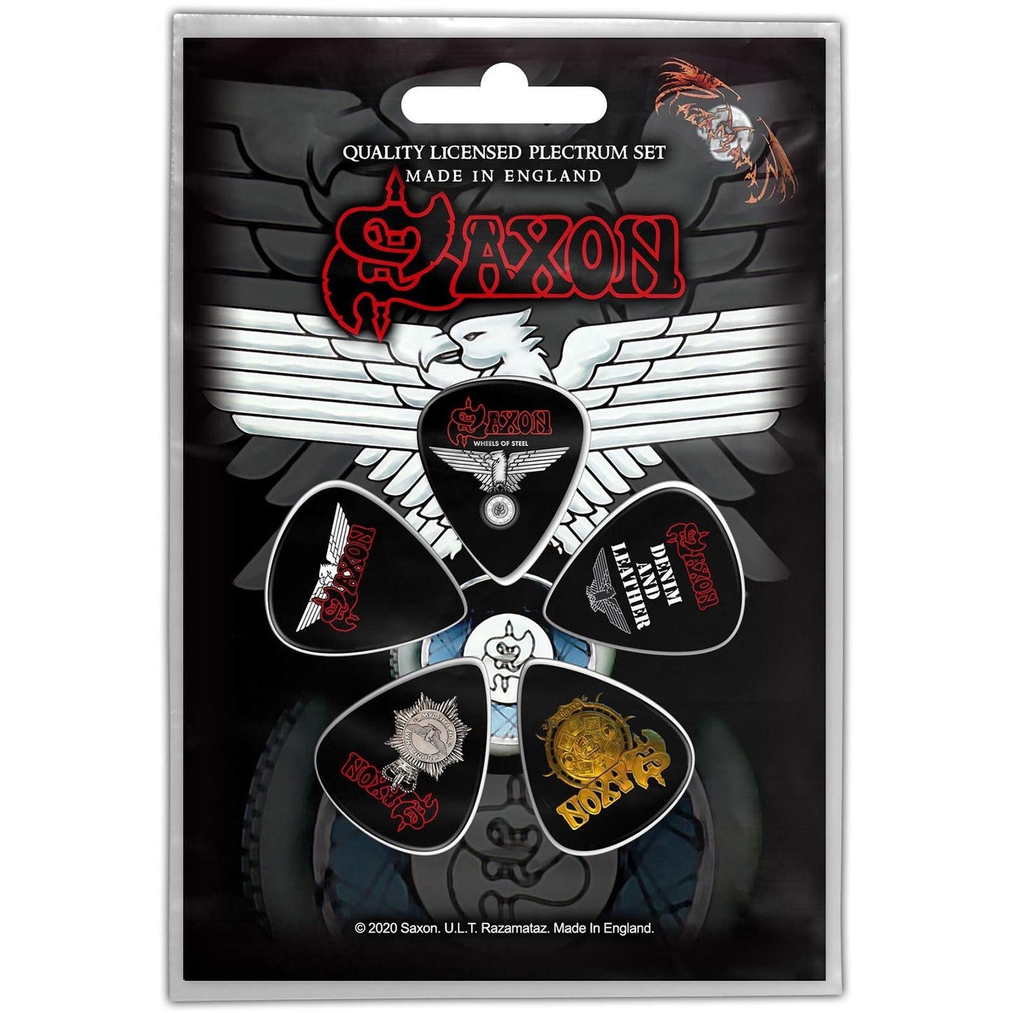 SAXON Guitar Pick 5 Piece Set - Saxon Wheels Of Steel Heavy Metal Band - Plectrum Set Craft Supply - Officially Licensed