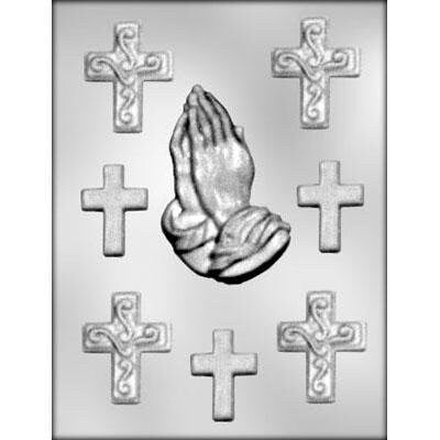 CROSSES ASSORTED Chocolate Candy Mold -- Praying Hands Christian Church Crosses Prayer Craft Supply