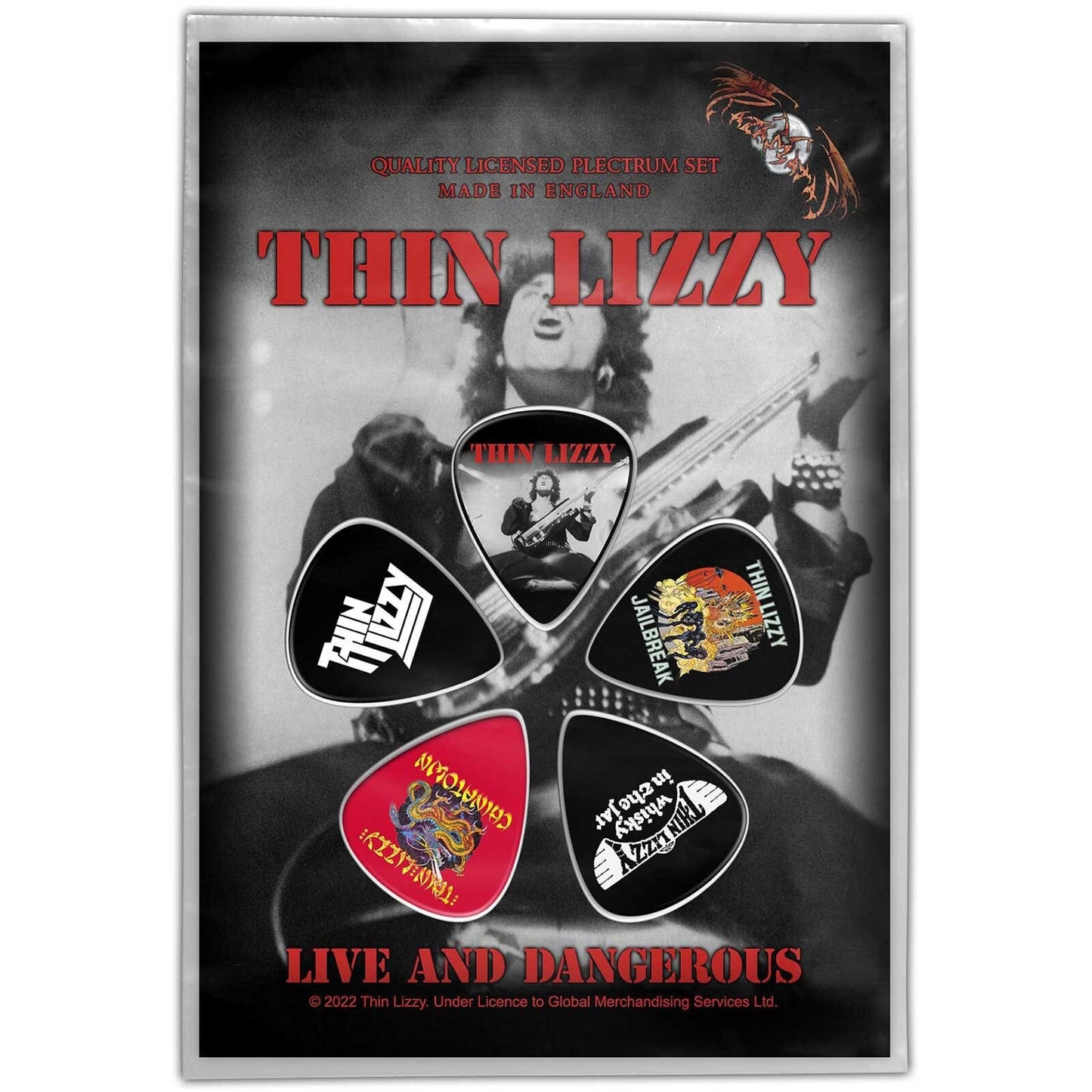 THIN LIZZY Guitar Pick 5 Piece Set - Thin Lizzy Live & Dangerous Hard Rock Band - Plectrum Set Craft Supply - Officially Licensed