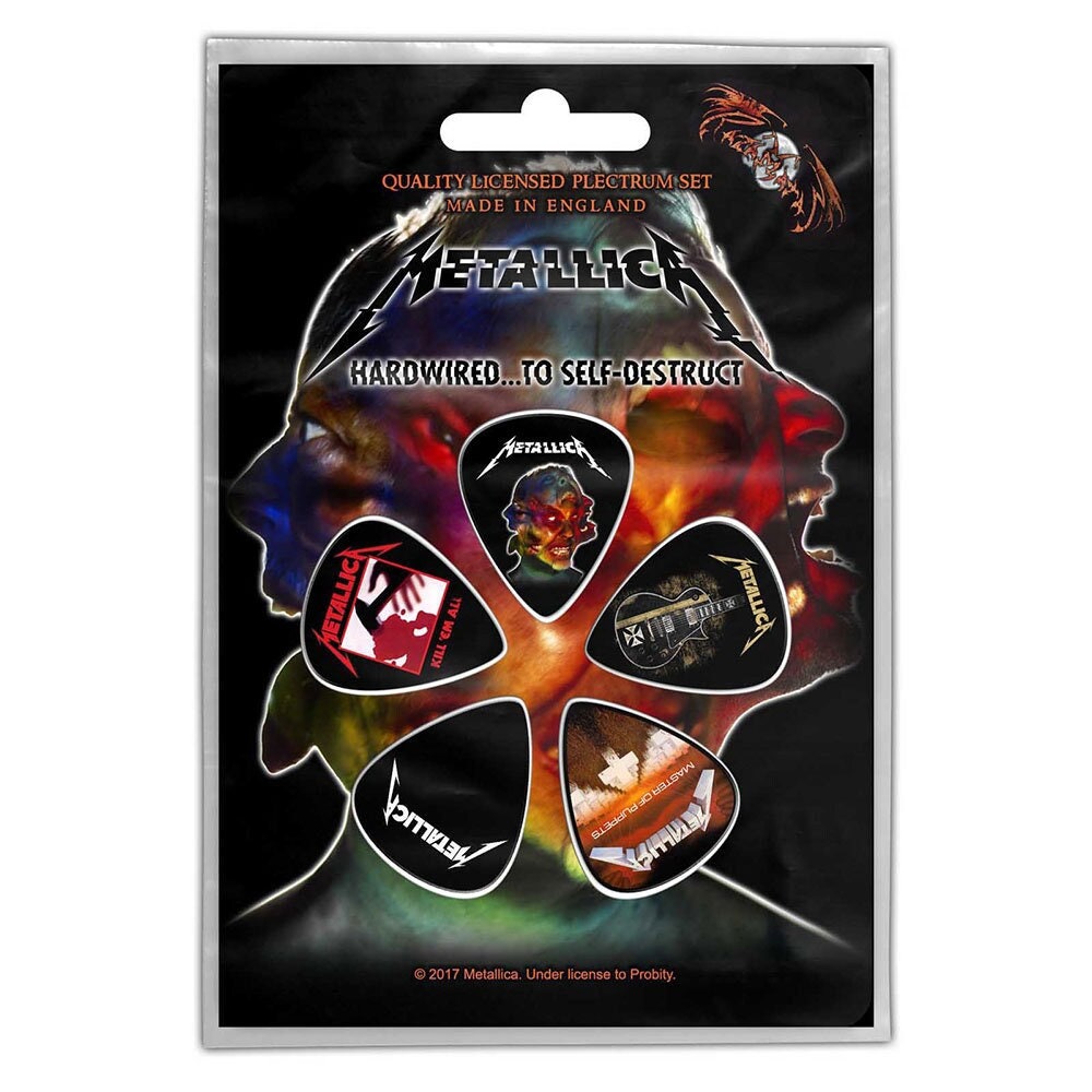 METALLICA Guitar Pick 5 Piece Set - Metallica Hardwired Heavy Metal Band - Plectrum Set Craft Supply - Officially Licensed