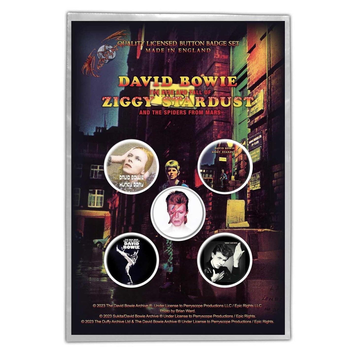 DAVID BOWIE Button Badge 5 Piece Set - Each Badge Approx 1 Inch - David Bowie Early Albums Ziggy Stardust - Pinback Badge Button Pack Set