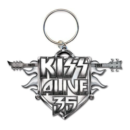 KISS Metal Keychain - KISS Alive 35 Tour Living Legends Band Logo Design - Rock Band Keyring Keyfob
