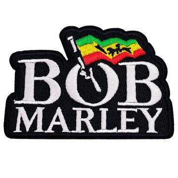 BOB MARLEY Logo with Flag Patch - 3.5x2.5 Inch - Jamaican Singer Guitarist Reggae Legend Embroidered Rock Band Patch Applique Craft Supply
