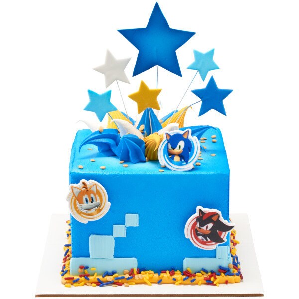 12 SONIC THE HEDGEHOG Cupcake Rings - Character Shape Sonic, Tails and Shadow Cake Toppers for Birthday Party Decoration Craft Supply