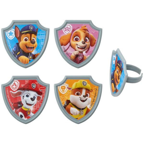 12 PAW PATROL Cupcake Rings - Reporting for Duty Movie Dogs Chase Rocky Skye Zuma Cake Toppers Birthday Party Decoration Craft Supply