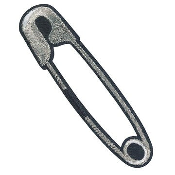 Silver Safety Pin Patch - 1x4 Inch - Paper Clip Office Supply Metallic Embroidered Patch Applique Craft Supply
