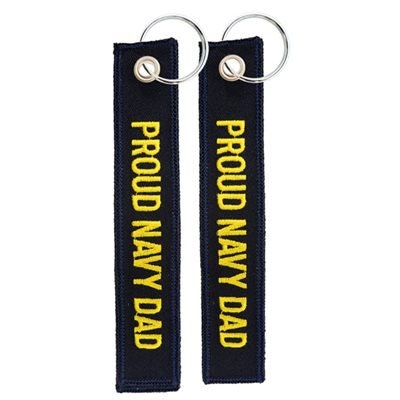 Proud Navy Dad Keychain - United States Navy Black Embroidered Key Ring Keyfob USN Naval Proud Dad Craft Supply