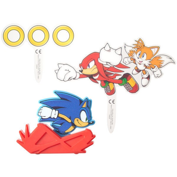 SONIC THE HEDGEHOG Cake Topper Sonic Rings Character Video Game Classic Birthday Party Cake Decoration Decoset Craft Supply