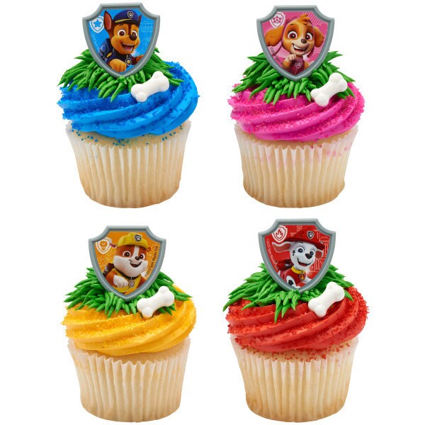 12 PAW PATROL Cupcake Rings - Reporting for Duty Movie Dogs Chase Rocky Skye Zuma Cake Toppers Birthday Party Decoration Craft Supply