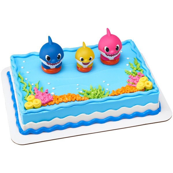 Baby Shark Family Fun Cake Topper - Mommy Daddy Baby Shark Birthday Party Cake Decoration - Kids Birthday Decoset Craft Supply