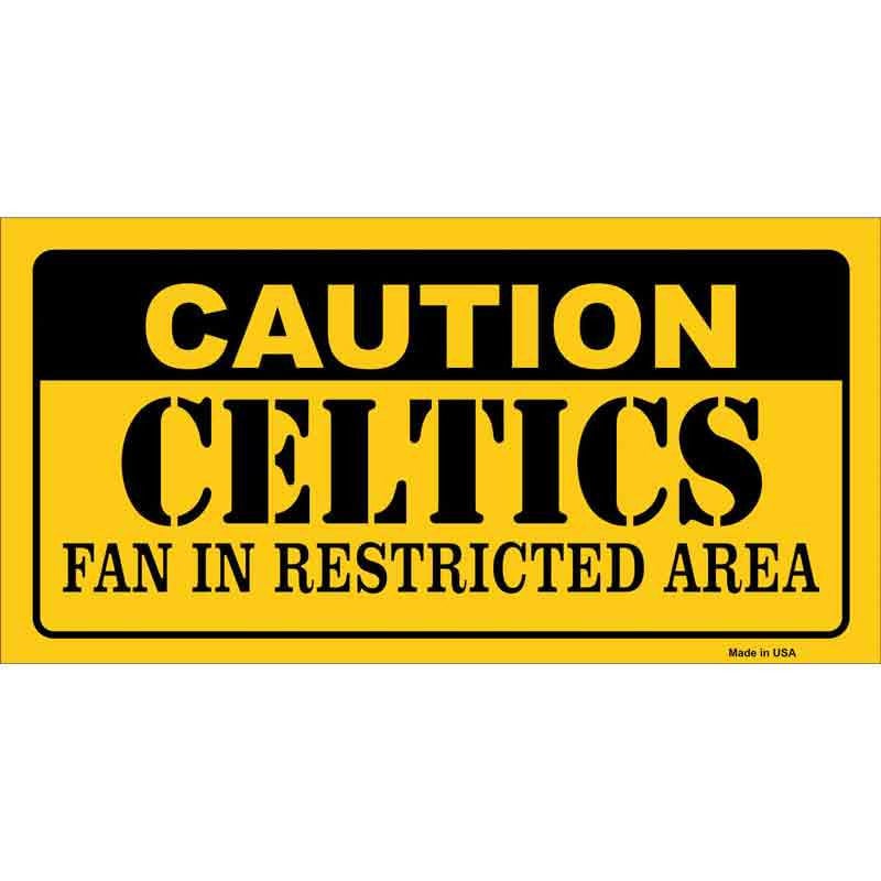 Caution Celtics Fan Sticker Decal - 6x3 Inch - Novelty Rectangle Sticker Decal - Basketball Water Resistant Car Truck Window Craft Supply