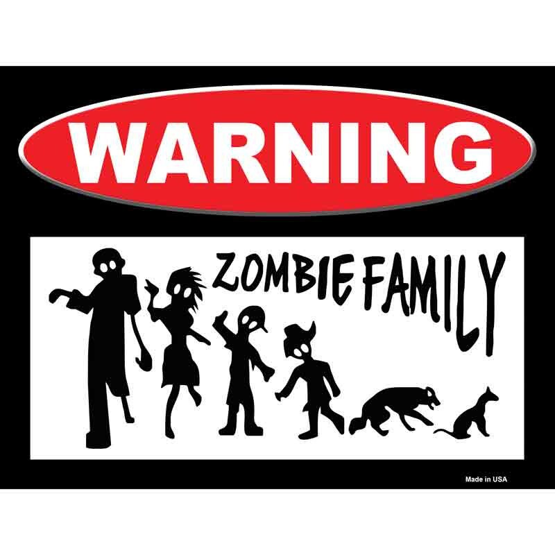 Warning Zombie Family Decal - 6x4.5 Inch - Funny Novelty Rectangle Sticker Decal - Water Resistant Car Truck Window Craft Supply
