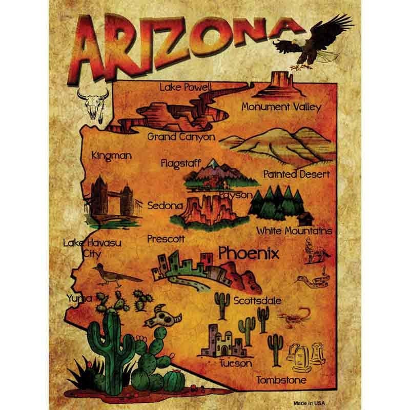 Arizona State Map Decal - 6x4.5 Inch - Old Aizona State Map Novelty Sticker Decal - Water Resistant Car Truck Window Craft Supply