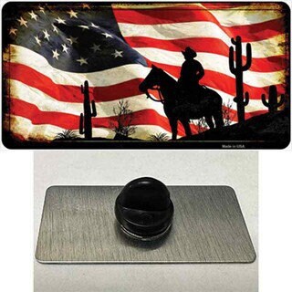 American Cowboy Lapel Pin - Cowboy on American Flag Metal Hat Pin Backpack Tie Shirt Button Pinback Craft Supply