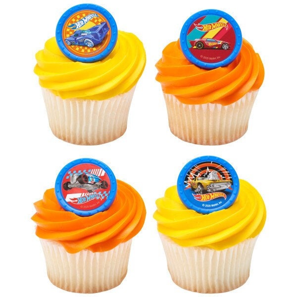 12 HOT WHEELS Challenge Accepted Cupcake Rings Cake Toppers for Birthday Party Decoration Craft Supply