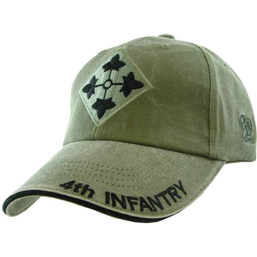 U.S. ARMY 4th Infantry Division Logo OD Green Embroidered Cap Hat - United States Army Fort Carson Regiment Symbol Military Craft Supply