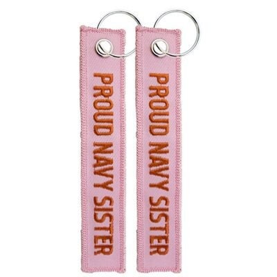 Proud Navy Sister Keychain - United States Navy Pink Embroidered Key Ring Keyfob USN Naval Proud Sister Craft Supply