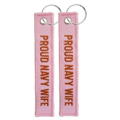 Proud Navy Wife Keychain - United States Navy Pink Embroidered Key Ring Keyfob USN Naval Proud Wife Craft Supply