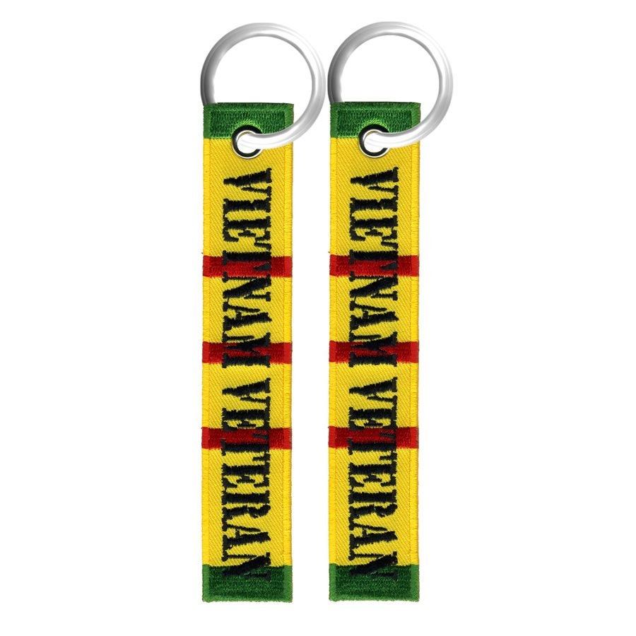 VIETNAM VETERAN Symbol Ribbon Keychain - United States Military Vet Vietnam War Ribbon Embroidered Key Ring Keyfob Keychain Craft Supply