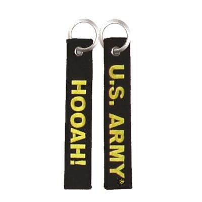 U.S. ARMY Hooah! Keychain - United States Army Battle Cry Hooah Black Embroidered Key Ring Keyfob US Army Military Craft Supply