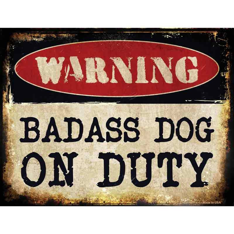 Warning Badass Dog On Duty Decal - 6x4.5 Inch - Funny Guard Dog Novelty Sticker Decal - Water Resistant Car Truck Window Craft Supply