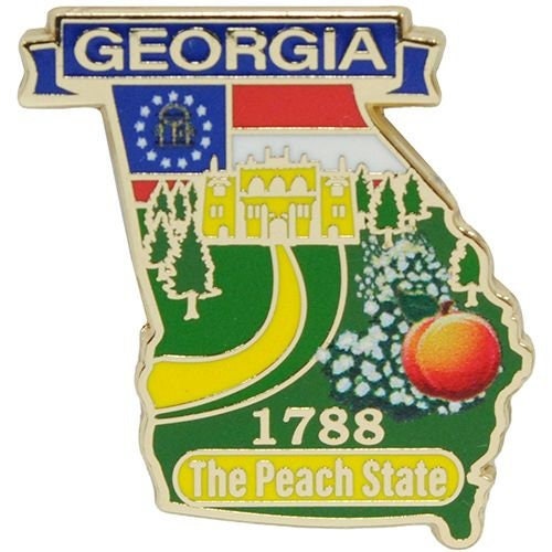 GEORGIA STATE Map Lapel Pin - The Peach State Enamel Pin for Backpack Tie Shirt Trading Button Pinback Craft Supply