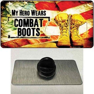 My Hero Wears Combat Boots Lapel Pin - United States Military Vet American Flag Metal Hat Pin Backpack Tie Shirt Button Pinback Craft Supply