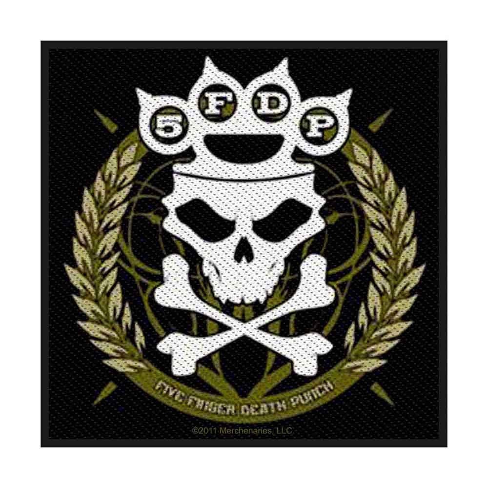 Five Finger Death Punch Patch - 4x3.75 Inch - 5FDP Knuckles Crown FFDP Heavy Metal Band Embroidered Patch Applique - Officially Licensed