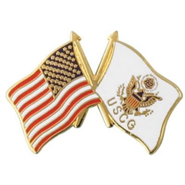 USCG Crossed Flags Lapel Pin - United States Flag with Coast Guard Enamel Pin for Backpack Tie Shirt Trading Button Pinback Craft Supply