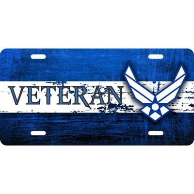 AIR FORCE Veteran Distressed Metal License Plate - Military Vet Veteran - USAF United States Air Force Craft Supply