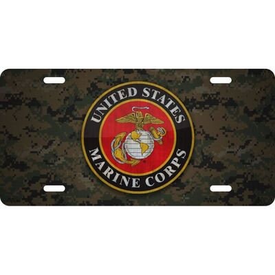 MARINES Camouflage Metal License Plate - USMC United States Marine Corps Crest Symbol Camo Craft Supply