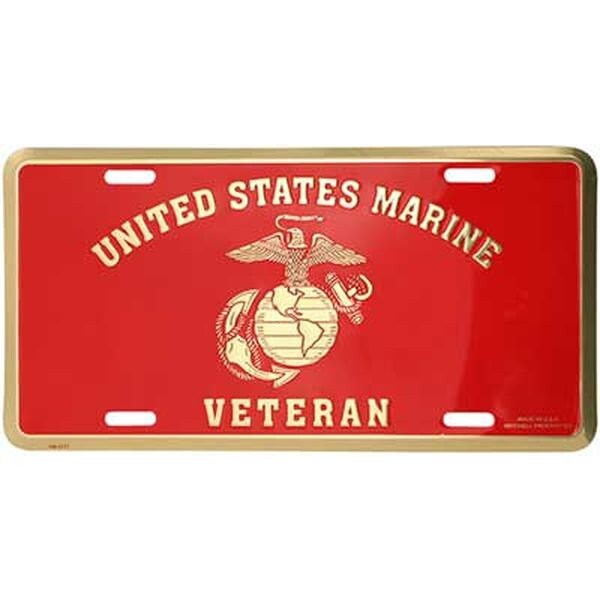 MARINES Veteran Metal License Plate - United States Marines USMC Veteran Vet Military EGA Eagle Globe Anchor Craft Supply