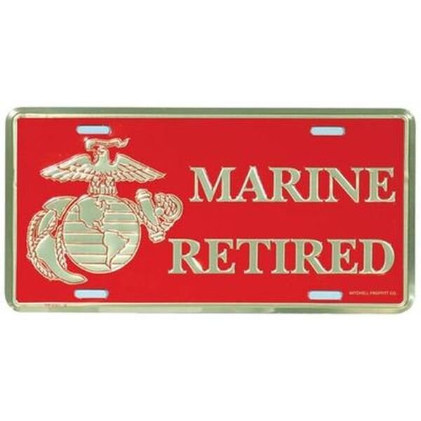 MARINE Retired Metal License Plate - United States Marines USMC Eagle Globe Anchor Retired Military EGA Craft Supply